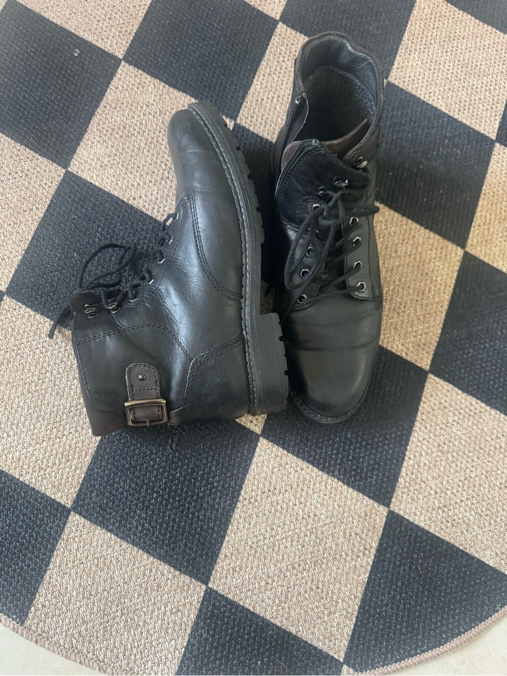 Alfani all leather Men's Black Leather Lace-Up Combat Boots Size 9